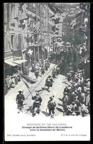 AK Neuchatel, Groupe de hallebardiers du Landeron avec la bannière de Morat, Schützenfest