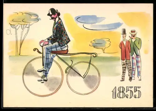 AK Mann fährt auf seinem Fahrrad an zwei Herren vorbei, Reklame für Fahrräder von Pirelli