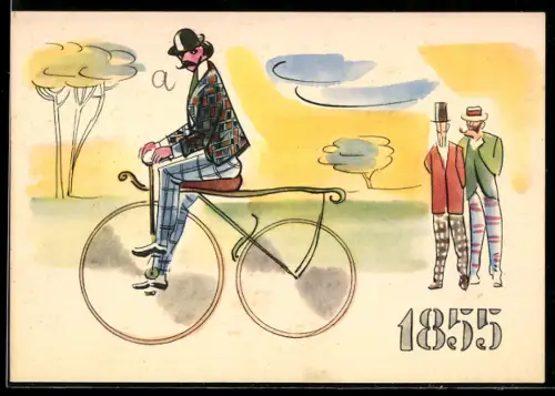 AK Mann fährt auf seinem Fahrrad an zwei Fussgängern vorbei, Reklame für Fahrräder von Pirelli