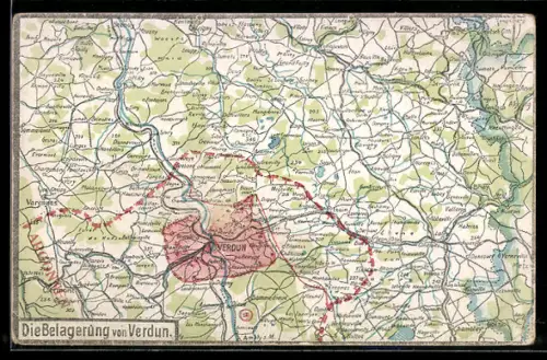 AK Verdun, Belagerung von Verdun, Landkarte