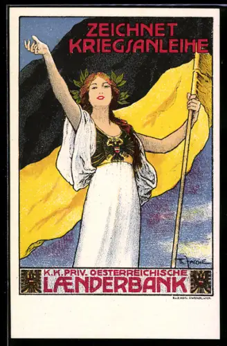 Künstler-AK Theo Zasche: Zeichnet Kriegsanleihe, K.K. priv. Österreichische Länderbank