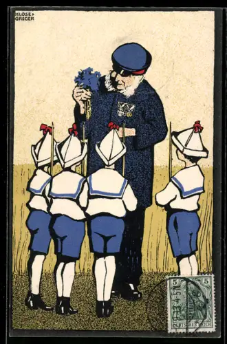 Künstler-AK sign. Kloser-Greger: Knaben und Veteran