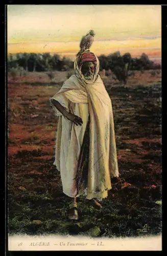 AK Un Fauconnier, Araber mit zahmen Falken auf dem Turban