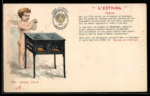 AK L`Estival, Odelin, Reklame für Öfen mit kleinem Engel