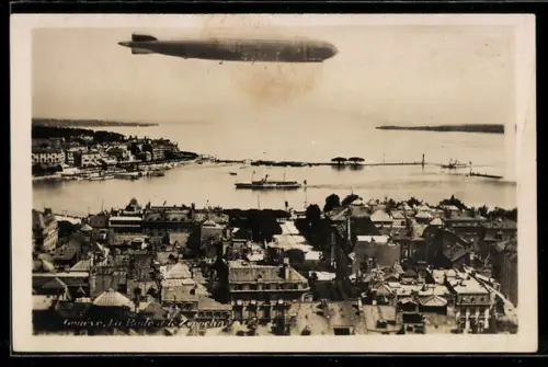 AK Geneve, Zeppelin fliegt über den Ort
