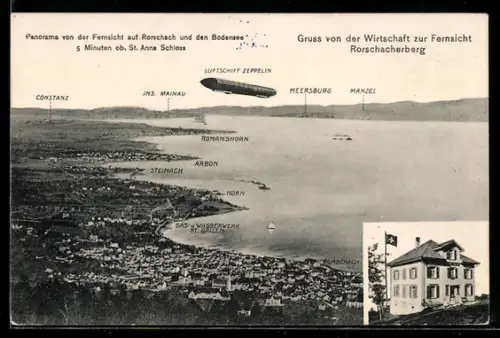AK St. Gallen, Luftschiff Zeppelin über Steinach, Constanz und Arbon