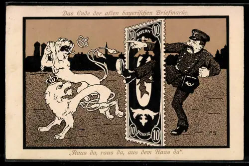 Künstler-AK Das Ende der alten bayerischen Briefmarke, Scherz