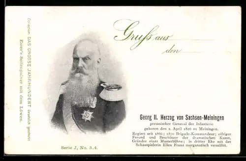 AK Porträt Herzog Georg II. von Sachsen-Meiningen in Uniform mit Orden