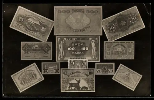 AK Verschiedene estnische Geldscheine