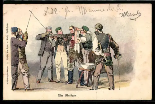 AK Zwei Studenten bei der Mensur mit einem Verletzten