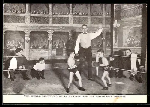 AK Zwei Liliputaner beim Boxkampf mit Willy Pantzer als Schiedsrichter