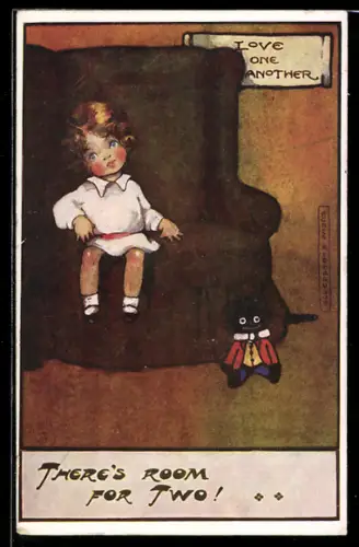 Künstler-AK Agnes Richardson: There`s Room For Two, Kind auf Sessel