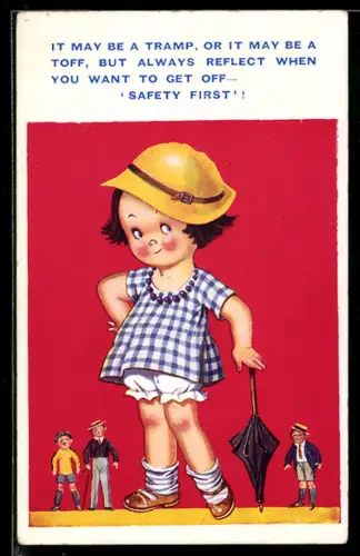 Künstler-AK Mabel Lucie Attwell: Junges Mädchen mit Regenschirm und Hut