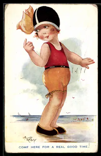 Künstler-AK Arthur Butcher: Kind im Badeanzug und mit Badehaube