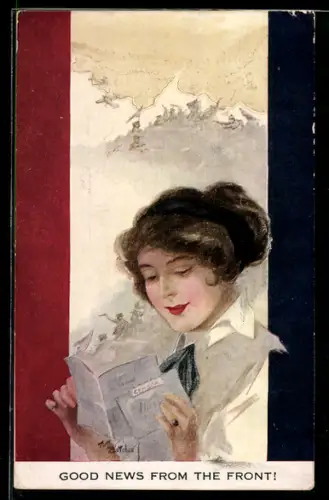 Künstler-AK Arthur Butcher: Hübsche Frau liest einen Brief