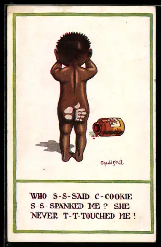 Künstler-AK Frederic G. Lewin: Kind mit einem Handabdruck auf dem Hintern