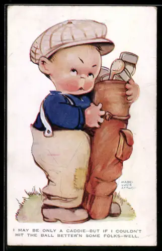Künstler-AK Mabel Lucie Attwell: Junge mit seinen Golfschlägern