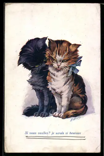 Künstler-AK A. Wuyts: Zwei niedliche Katzen stehen beieinander