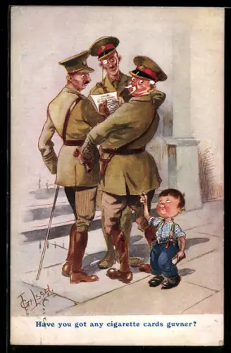 Künstler-AK T. Gilson: Kleiner Junge zieht an der Uniform eines Soldaten