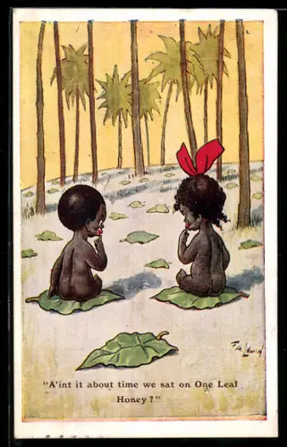 Künstler-AK Frederic G. Lewin: Zwei unbekleidete Kinder sitzen auf Blättern