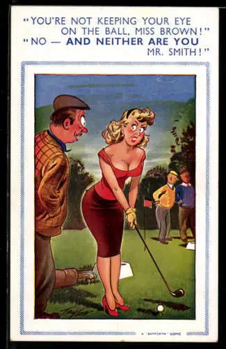 Künstler-AK Arnold Taylor: Man starrt eine attraktiven Frau beim Golfspiel an