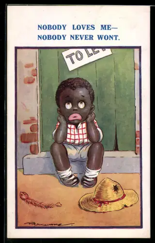 Künstler-AK Maurice: Trauriges Kind sitzt auf einer Treppenstufe