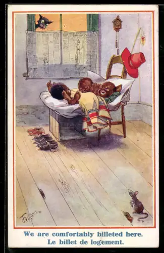 Künstler-AK T. Gilson: Ludgate, We are comfortably billeted here, Genügsam schlafende Kinder