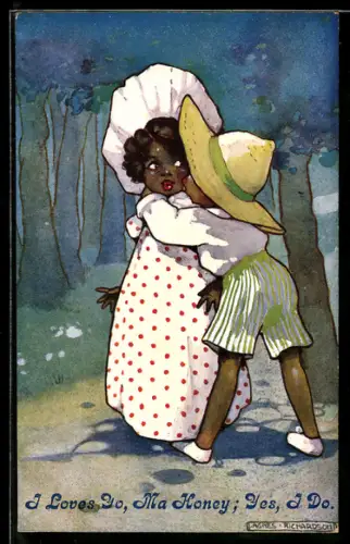 Künstler-AK Agnes Richardson: Afrikanischer Mann küsst seine Frau