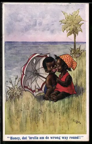 Künstler-AK Frederic G. Lewin: Zwei Kinder sitzen am Wasser