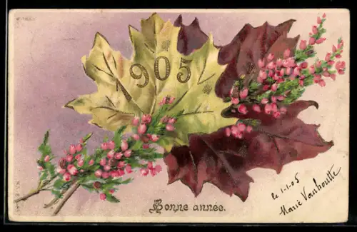 AK Blühende Zweige mit Blättern, Neujahrsgruss