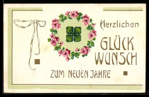 AK Mit Kleeblättern geschmückter Neujahrsgruss