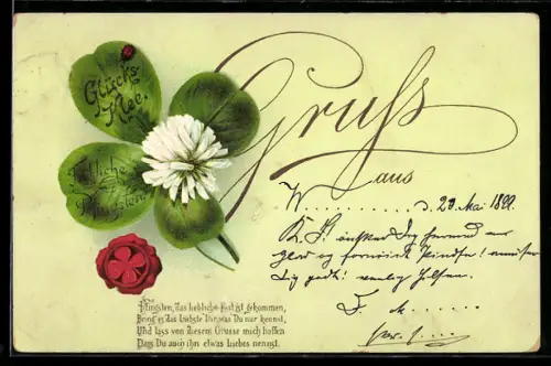 AK Mit Klee verzierter Pfingstgruss