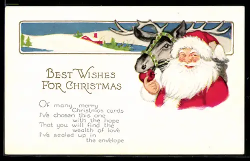 AK Weihnachtsmann mit einem Rentier