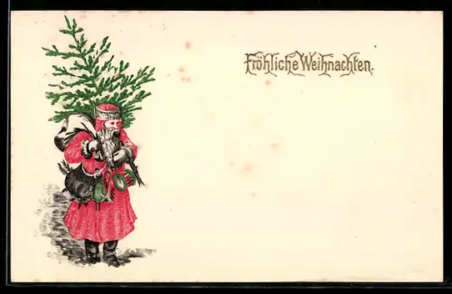 AK der Weihnachtsmann trägt einen Weihnachtsbaum