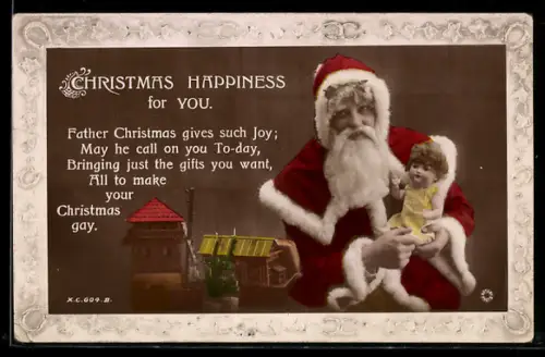 AK Weihnachtsmann hält eine Puppe in der Hand, Spielzeug