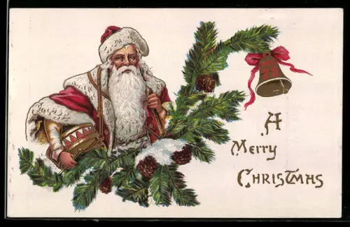 AK A Merry Christmas, Weihnachtsmann mit einer Trommel