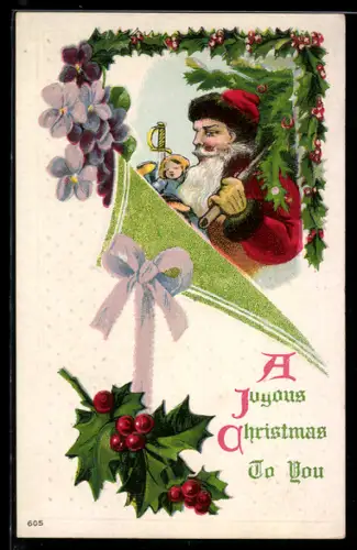 AK Weihnachtsmann mit Tannenbaum, A Joyous Christmas To You