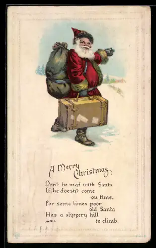 AK Weihnachtsmann mit einem grossen Koffer