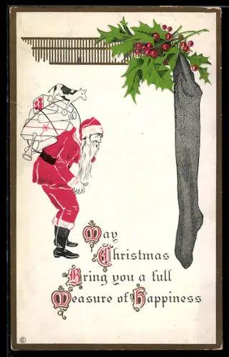 AK Weihnachtsmann mit Geschenken, Mistelzweig