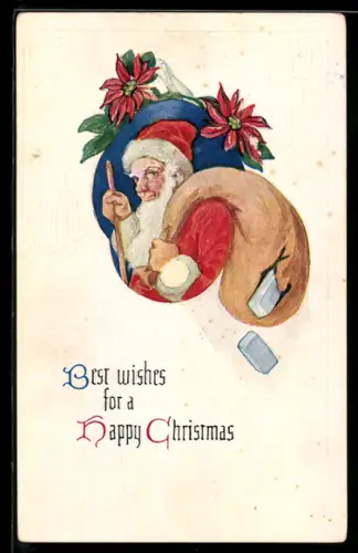 AK Weihnachtsmann mit gerissenem Geschenkesack, Weihnachtsgruss