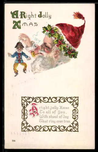 AK Weihnachtsmann mit Hampelmann, Weihnachtsgruss