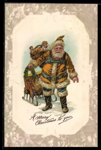 AK Weihnachtsmann mit einem Schlitten voller Geschenke