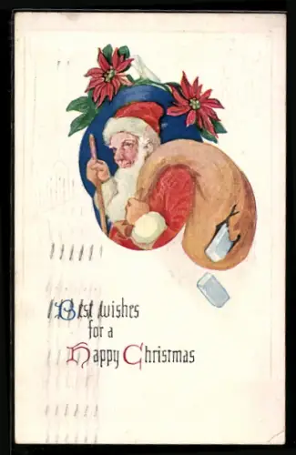 AK Weihnachtsmann mit gerissenem Geschenkesack, Weihnachtsgruss