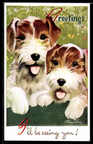 Künstler-AK Arnold Taylor: Zwei junge Hunde, Wünsche