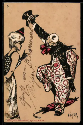 Künstler-AK Arthur Heyer: Maskenball des Gesangvereins Liederkranz 1902, Clown mit einer Dame