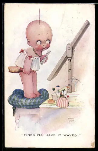 Künstler-AK Mabel Lucie Attwell: Kleines Mädchen mit Kamm und Bürste