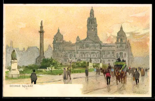 Künstler-Lithographie H. Cassiers: London, George Square