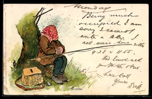 Künstler-AK L. Thackeray: Angler sitzt an einem Baum