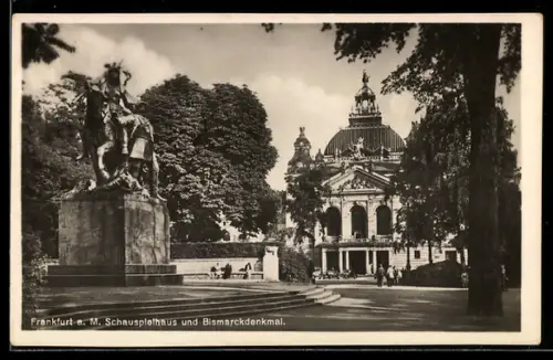 AK Frankfurt a. M., Schauspielhaus, Bismarckdenkmal