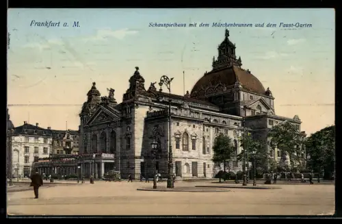 AK Frankfurt a. M., Schauspielhaus, Märchenbrunnen, Faust-Garten